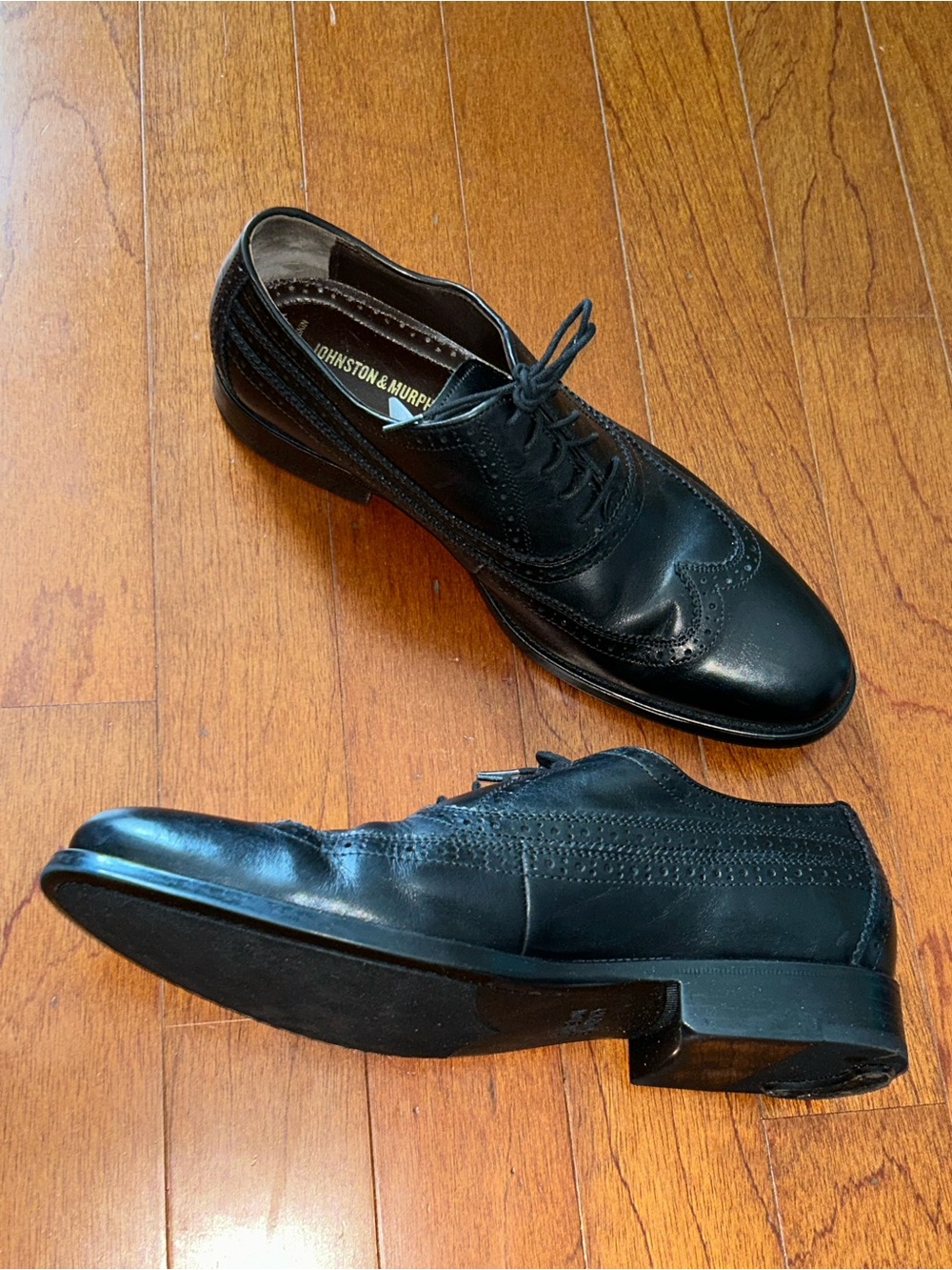 Johnston & Murphy Black Leather Duvall Wingtip Oxfords Shoes Sheepskin Men’s 11M